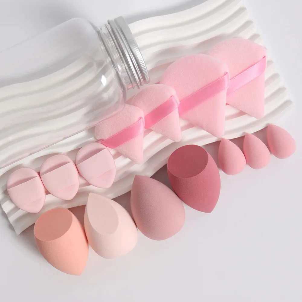 12/14Pcs 메이크업 스펀지 세트 화장품 블렌더 뷰티 에그 파운데이션 스펀지 파우더 퍼프 미니 핑거 퍼프 여성 메이크업 액세서리