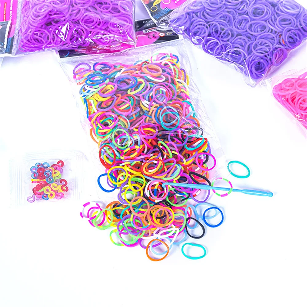 600pcs 소년 소녀 어린이위한 탄성 다채로운 고무 Loom 밴드 DIY 공예 선물 팔찌 쥬얼리 액세서리 용품 만들기