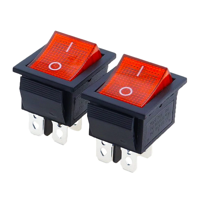 5pcs 2 위치 빨간불 로커 스위치 16A/250V KCD4-20 4 핀 ON/OFF 토글 스위치 35x25.5x10mm