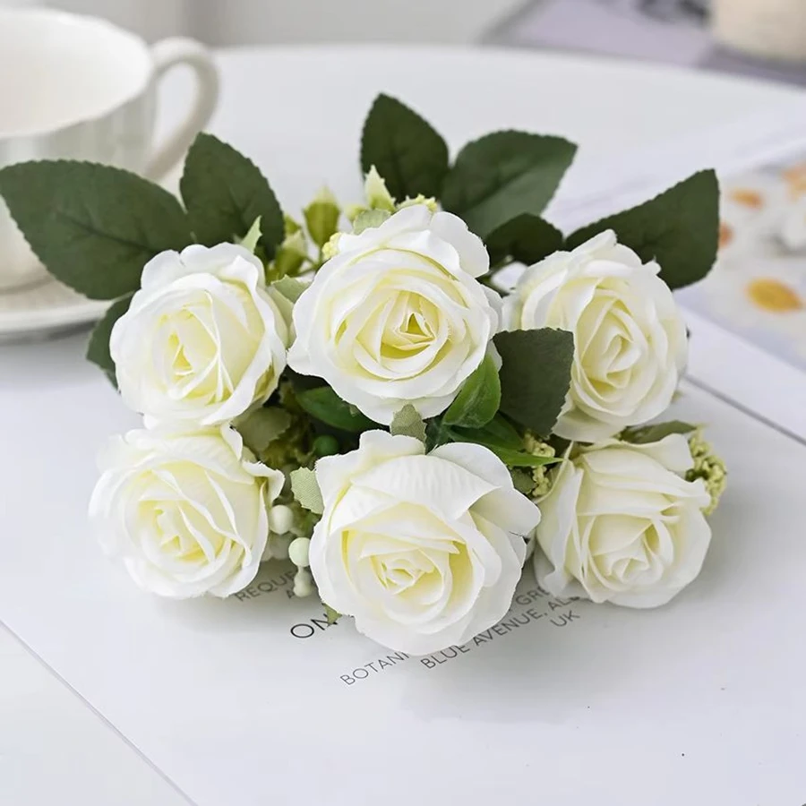 축제 정원 홈 테이블을위한 인공 꽃 실크 로즈 꽃다발 웨딩 신부 부케 Decorati Diy Stage Prop Hotsales