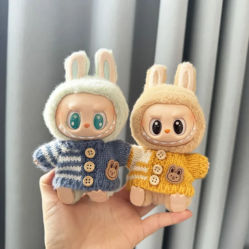 15-17cm 라부부 옷 오리지널 라부부 장난감 럭셔리 인형 새 앉는 파티 곰 라벨 스카프 모자 가방 인형 액세서리 귀여운