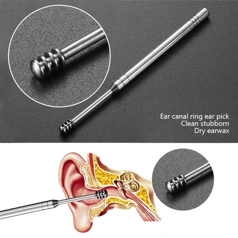 6 개/대 귀 청소기 귀 왁스 피커 스테인레스 스틸 Earpick 왁스 리무버 피어싱 키트 귀지 큐렛 스푼 케어 귀 청소 도구