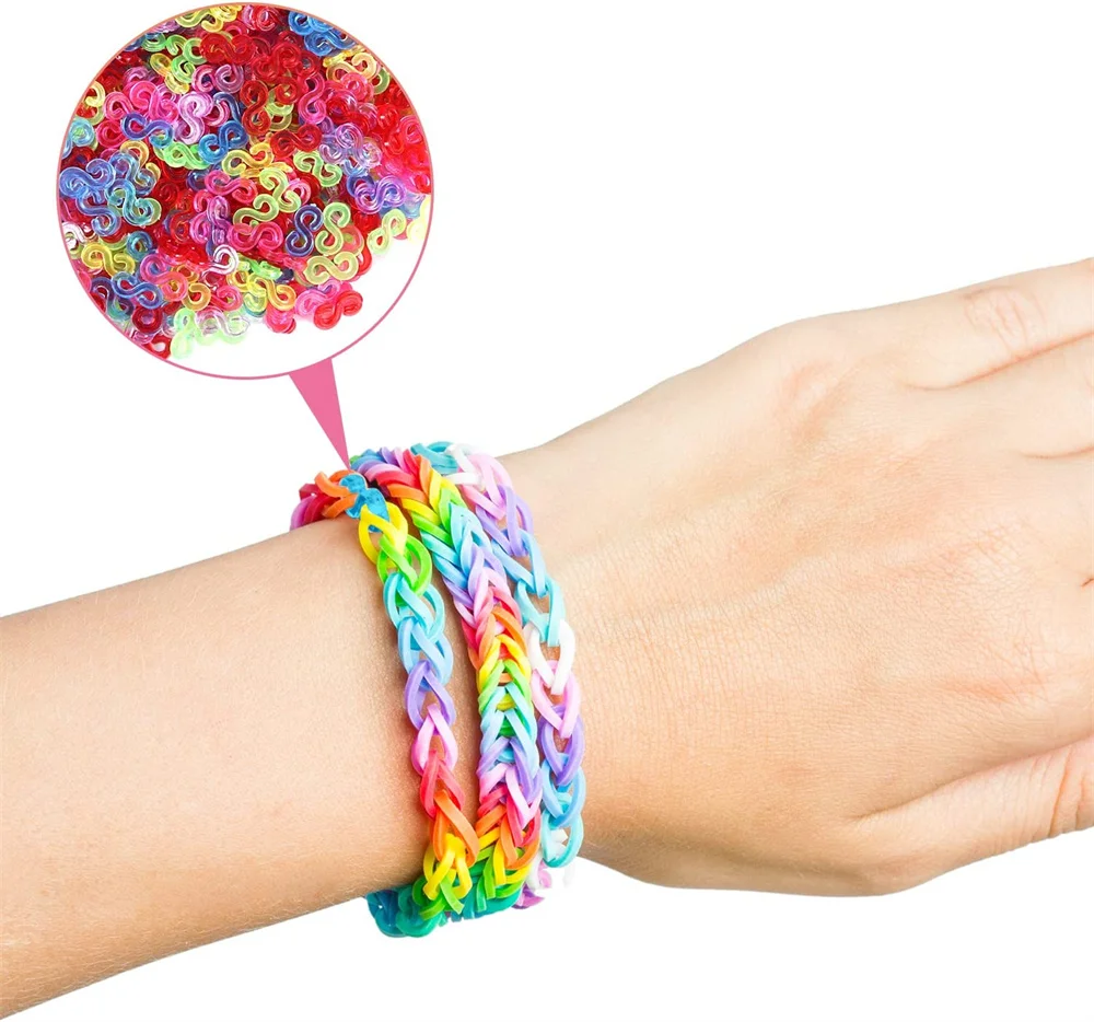 600pcs 소년 소녀 어린이위한 탄성 다채로운 고무 Loom 밴드 DIY 공예 선물 팔찌 쥬얼리 액세서리 용품 만들기