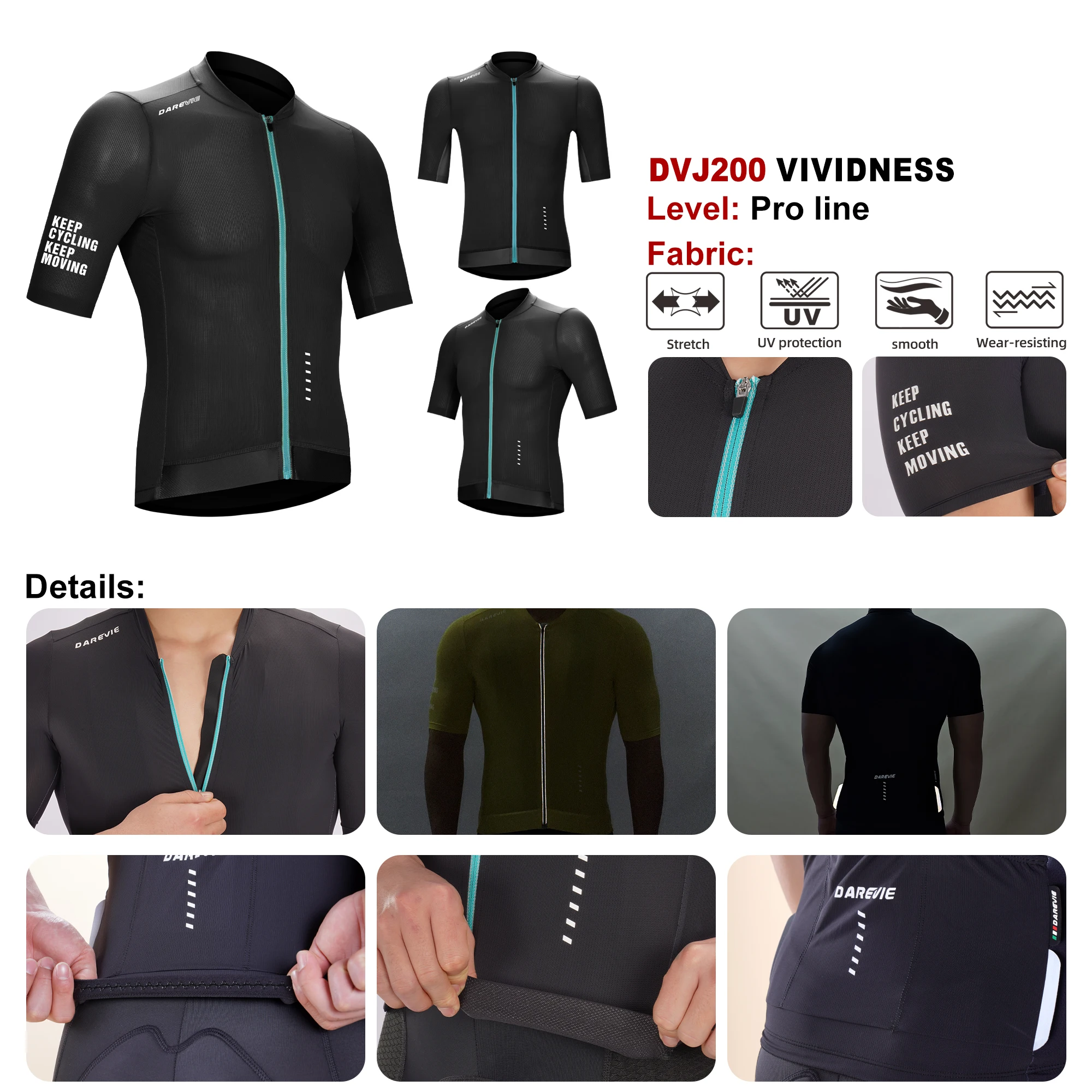 DAREVIE UV 방지 프로라인 사이클링 저지, SPF 50 +, 미끄럼 방지, 남성 사이클링 Maillot, 쿨 테크놀로지, 빠르게 건조되는 여성 의류