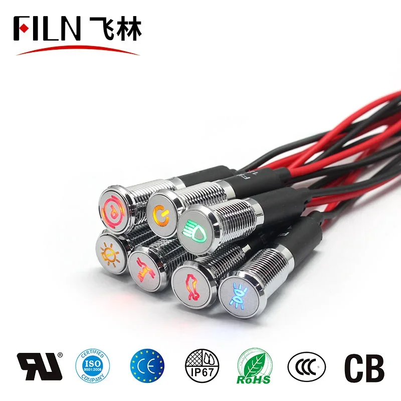 8/10/12/14/16mm 기호 LED 표시 등 12V 24V 검은 금속 표시기 대시 파일럿 라이트 와이어 자동차 대시 보드 ruck 기계