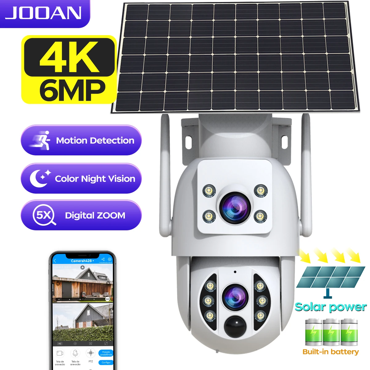 JOOAN 4K 태양광 보안 카메라 무선 야외 듀얼 렌즈 태양광 IP 카메라 PIR 컬러 야간 투시경 자동 추적 배터리 CCTV 캠 title=JOOAN 4K 태양광 보안 카메라 무선 야외 듀얼 렌즈 태양광 IP 카메라 PIR 컬러 야간 투시경 자동 추적 배터리 CCTV 캠 