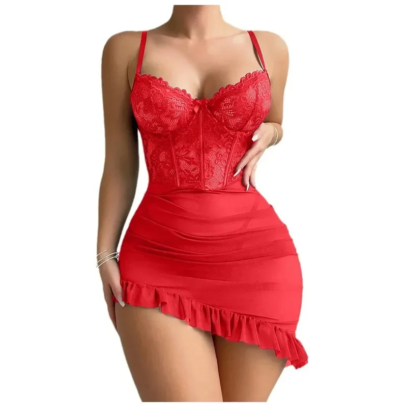 투명 Underwire 브래지어 에로틱 세트 섹시한 요정 란제리 여성 레이스를 통해 볼 Nightdress 잠옷 세트 섬세한 섹시한 Nighty