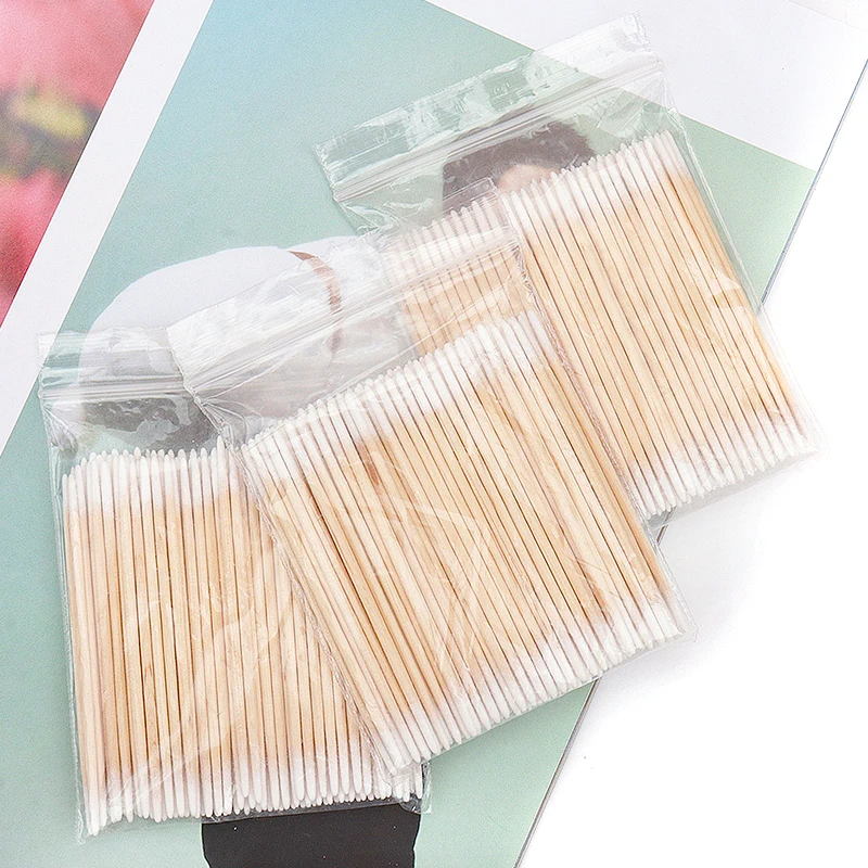 100/300pcs 더블 헤드 목화 면봉 여성 메이크업 목화 팁 의료 나무 스틱 코 귀 청소 건강 관리 도구