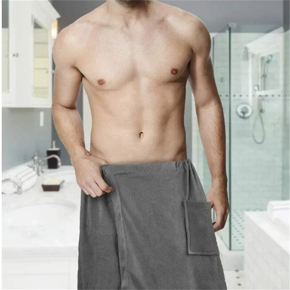 남성용 소프트 웨어러블 목욕 타올 포켓 목욕 가운 샤워 랩 사우나 체육관 수영 휴가 스파 목욕 비치 타올 Toalla De Playa