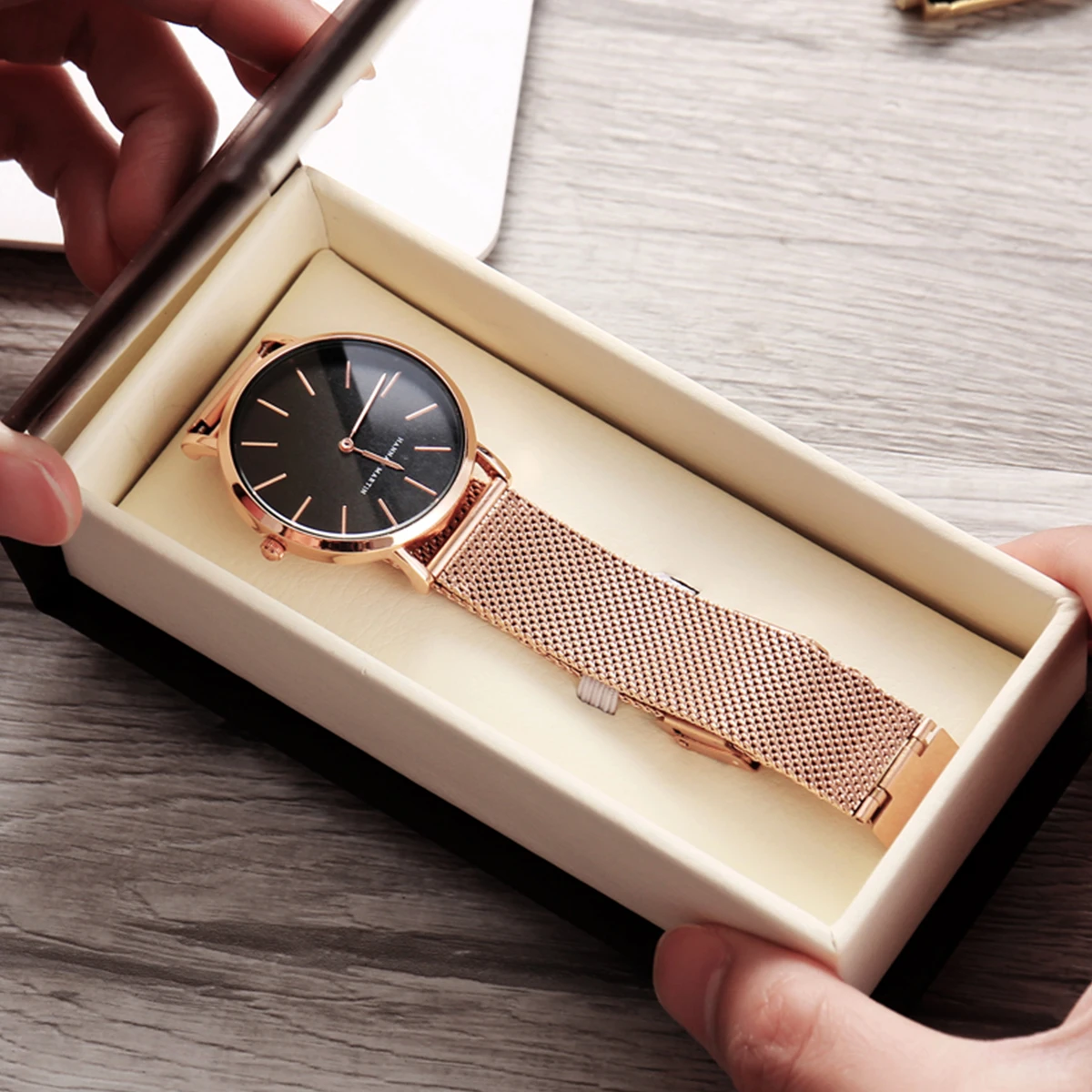 한나 마틴 브랜드 품질 스테인레스 스틸 일본 석영 운동 방수 여성 36mm 전체 로즈 골드 숙녀 Dropshipping 시계