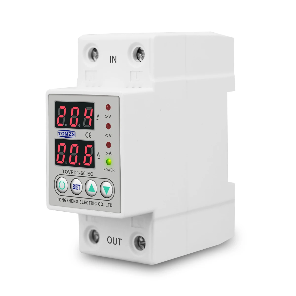 60a 230 v din 레일 과전류 보호 전압계가있는 과전압 보호 장치 보호 장치 릴레이 조절 가능