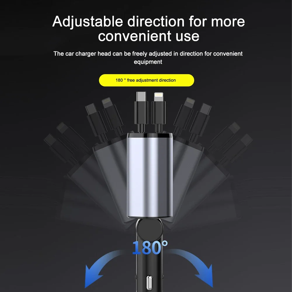 차량용 충전기 어댑터 120W 고속 충전 USB 유형 C 고속 충전기 케이블(접이식 코드 포함) iPhone 16/15/14/13/12 Samsung에 적합