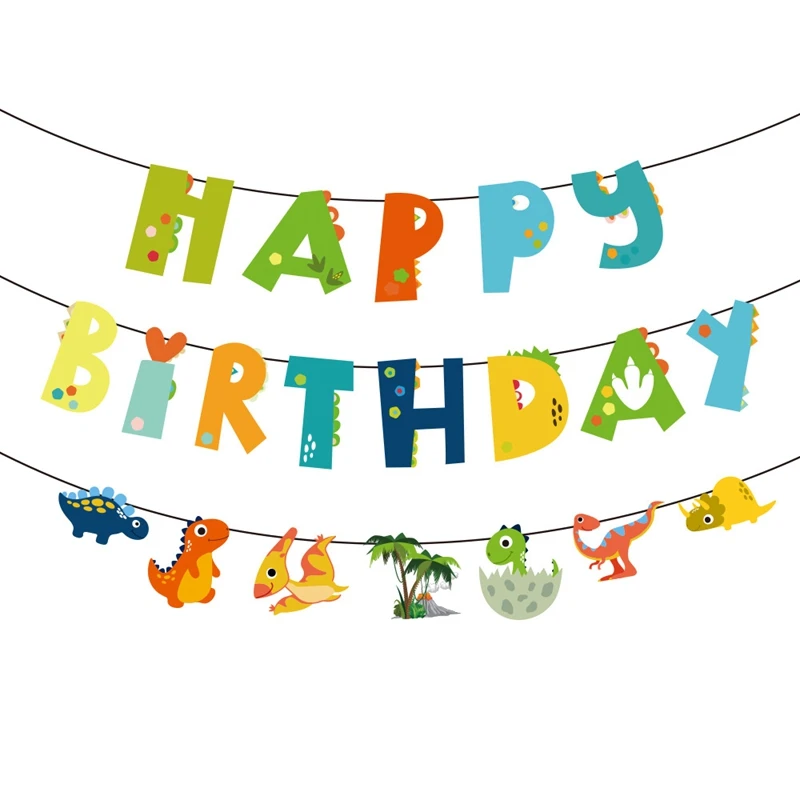 공룡 생일 축하 화환 배너 포효하는 디노 파티 풍선, 정글 동물 사파리, 첫 번째 어린이 생일 파티 장식 용품