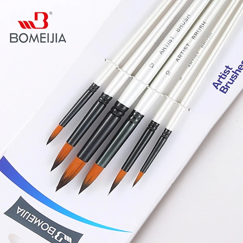 BOMEIJIA 페인트 브러시 세트 라운드 플랫 앵글 헤이즐넛 아릴릭 수채화 오일 구아슈 브러쉬