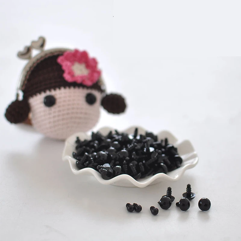 100pcs 장난감 인형 공예에 대 한 6-12mm 검은 플라스틱 안전 눈 테디 베어 인형 부드러운 장난감 동물 Amigurumi 액세서리 만들기