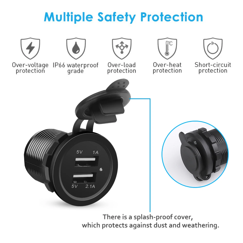 KEBID 12V 듀얼 USB 포트 자동차 충전기 소켓 플러그 자동 보트 방수 휴대 전화 충전 어댑터에 대 한 담배 라이터 콘센트