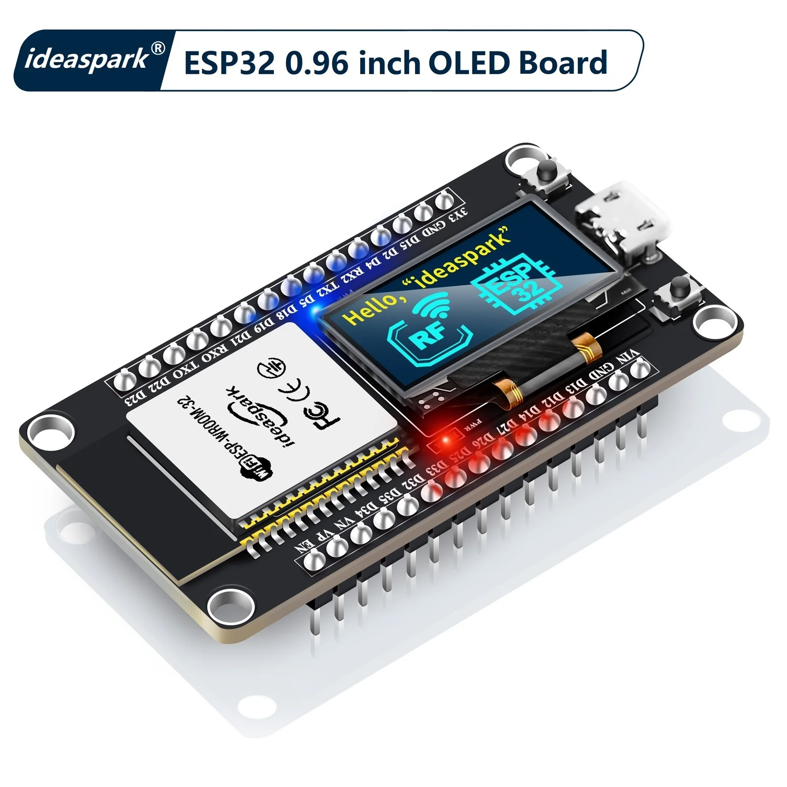 아이디어스파크 ®   0.96인치 OLED 디스플레이, CH340, WiFi+BLE 무선 모듈, Arduino/Micropython용 마이크로 USB를 갖춘 ESP32 개발 보드 title=아이디어스파크 ®   0.96인치 OLED 디스플레이, CH340, WiFi+BLE 무선 모듈, Arduino/Micropython용 마이크로 USB를 갖춘 ESP32 개발 보드 