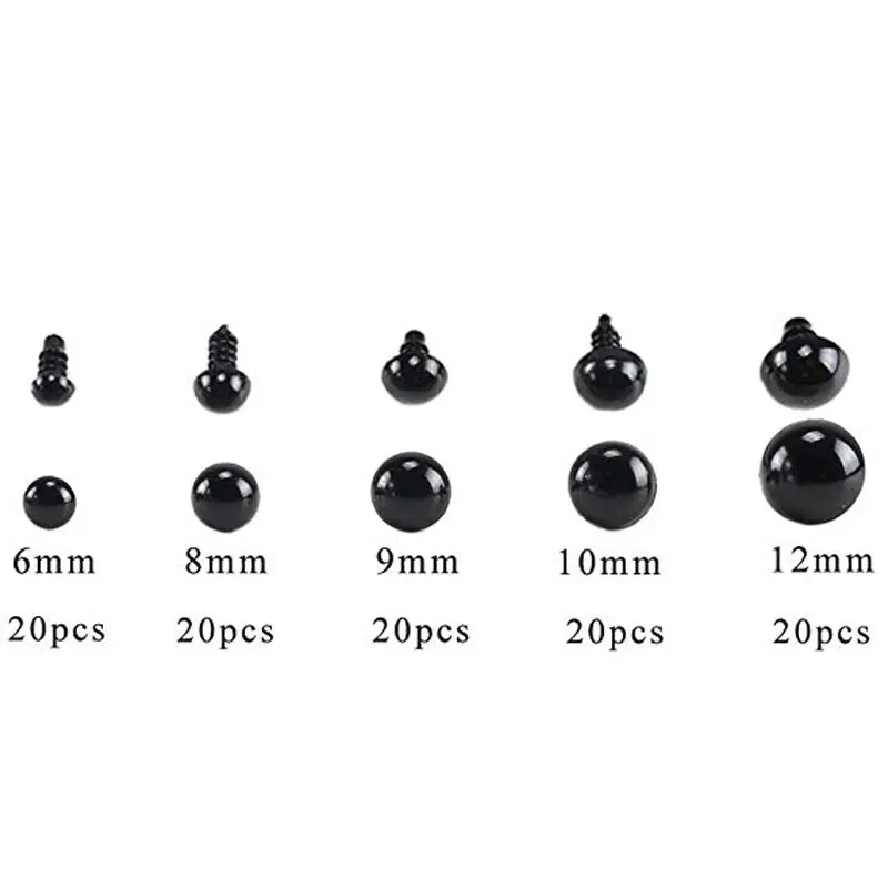 100pcs 장난감 인형 공예에 대 한 6-12mm 검은 플라스틱 안전 눈 테디 베어 인형 부드러운 장난감 동물 Amigurumi 액세서리 만들기