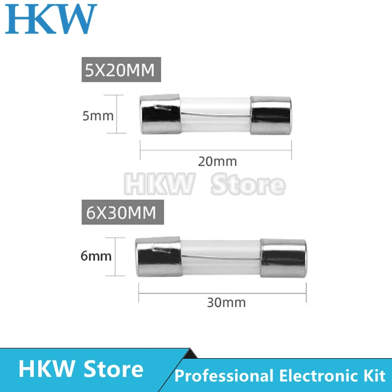 10 개/몫 유리관 퓨즈 5x20MM 6X30MM 0.1A 0.2A 0.5A 1A 2A 3A 4A 5A 6.3A 7A 8A 10A 12A 15A 20A 30A 25A 250V 고속 블로우 퓨즈