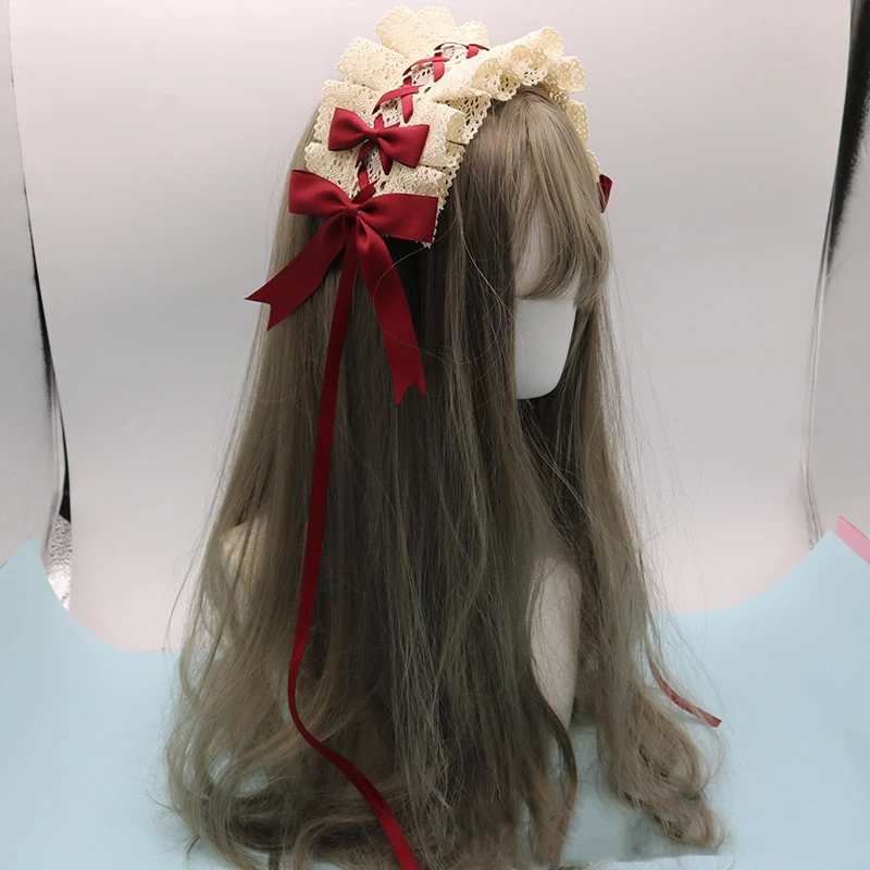 사랑스러운 Bowknot 달콤한 로리타 레이스 꽃 머리 후프 애니메이션 메이드 코스프레 머리띠 모자를 쓰고 있죠 액세서리 손으로 만든 도매