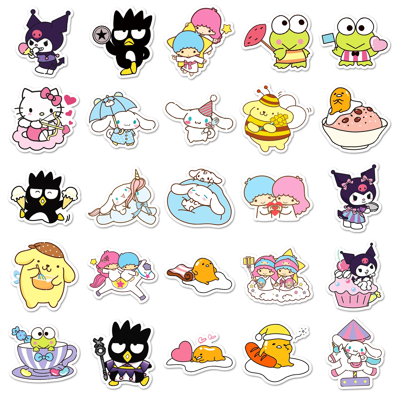 50 조각 MINISO 재미 있은 귀여운 Sanrio 가족 Cinnamoroll 멜로디 Hellokitty 혼합 스티커 DIY For Phones 노트북 자동차 스티커