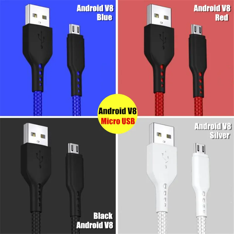 유형 C 마이크로 USB 안드로이드 V8 데이터 케이블 나일론 직조 삼성/HuaWei/MI/OPPO/MP3용 전체 구리 코어 고속 충전 및 전송 케이블