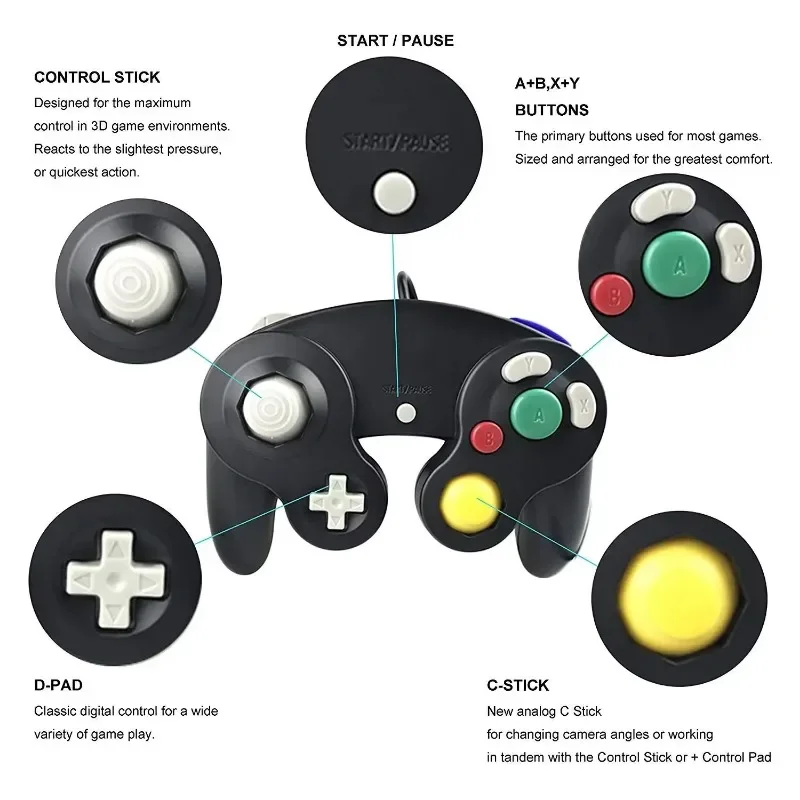 GameCube NGC용 유선 게임 컨트롤러 NGC 게임 콘솔용 단일 버튼 유선 게임 패드 조이스틱