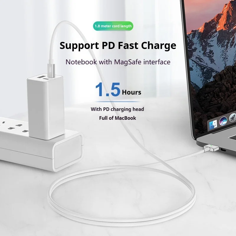 USB-C(Type-C)-Magsafe 1/2 고속 충전 케이블 MacBook Air/Pro 45W 60W 85W A1466 A1502 A1398 시리즈용 자기 L/T 헤드