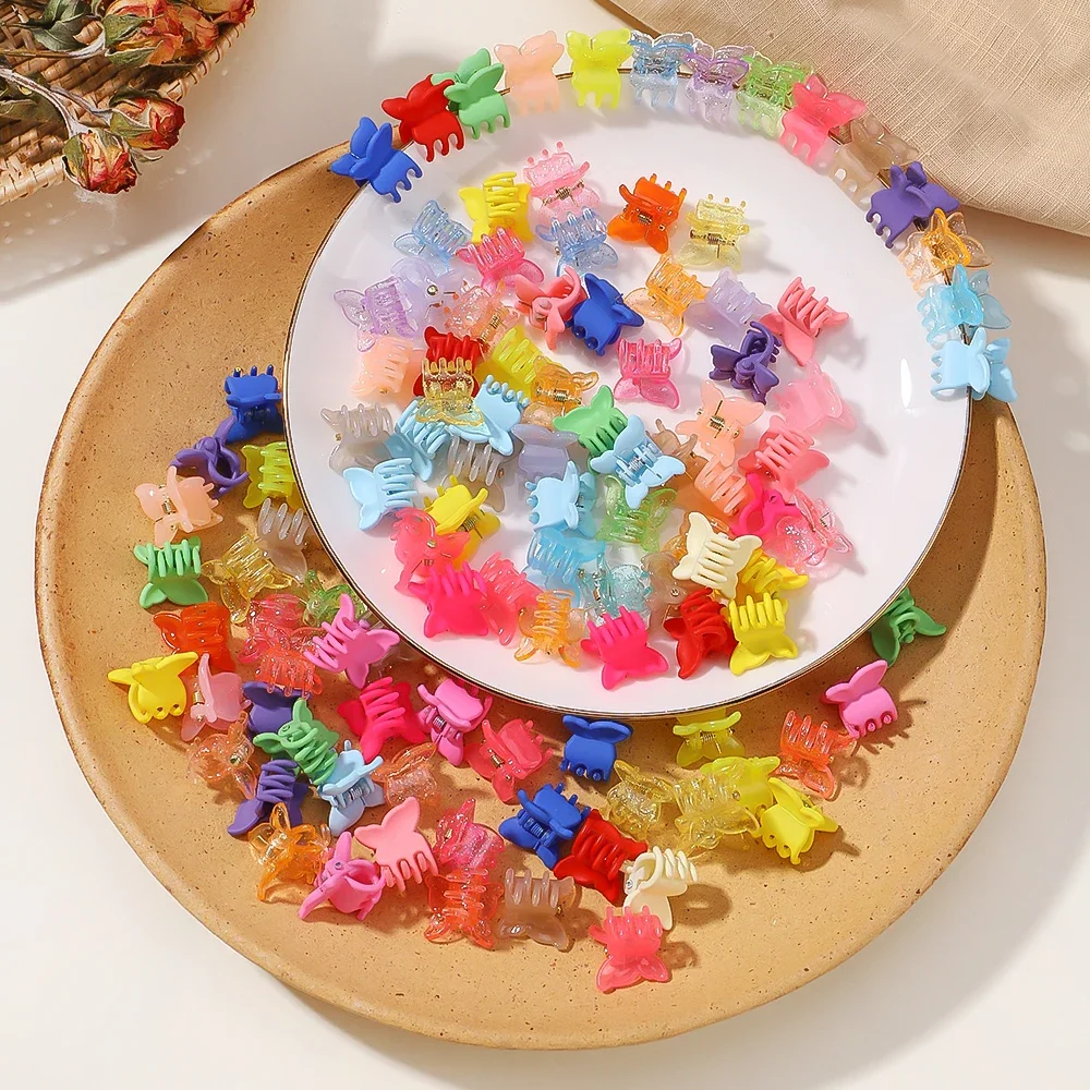 10/20/30Pcs 새로운 다채로운 미니 나비 헤어 클립 클로 그립 바레트 클램프 소녀 머리핀 클로 클립 헤어 스타일링 액세서리