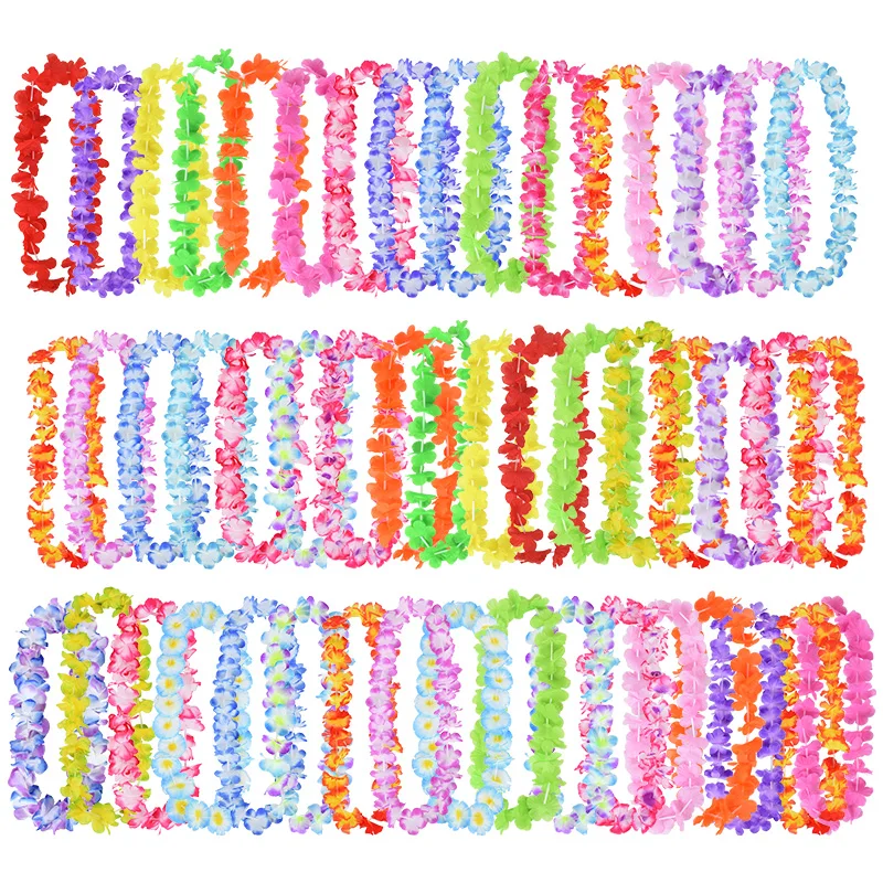 5-50Pcs 하와이 인공 꽃 목걸이 여름 열 대 해변 생일 파티 장식 용품 손님을위한 결혼식 호의