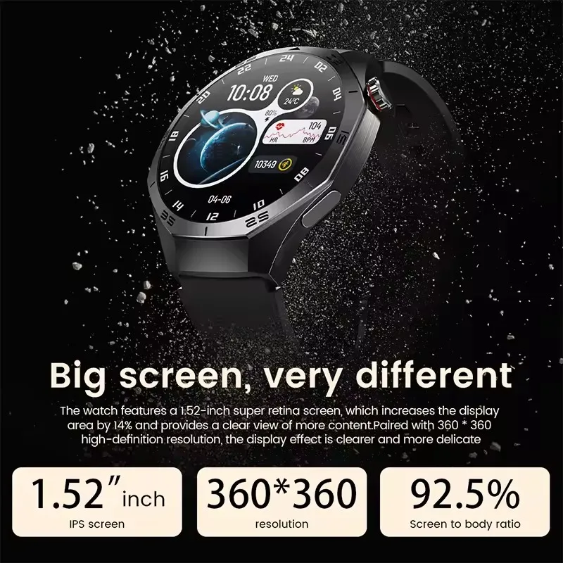 2025 신제품 GUHUAVMI GT5 Pro 스마트워치 남성용 HD AMOLED 스크린 GPS 모션 궤적 심박수 블루투스 통화 1.52인치 스마트워치 IP68