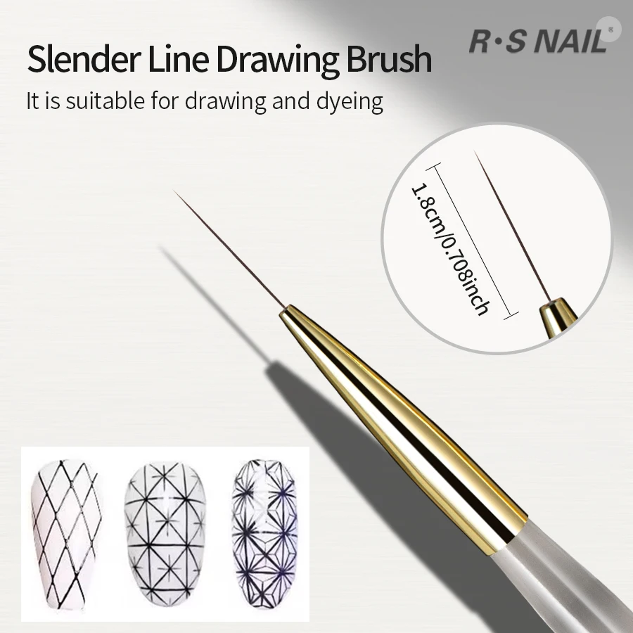 RSNAIL 네일 아트 라이너 브러시, 프랑스 스트라이프 네일 라인 페인팅 펜, 18mm 날씬한 긴 라인 드로잉 브러시, UV 젤 DIY 매니큐어 도구