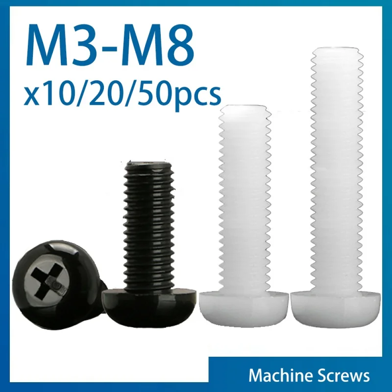 10/ 20/ 50pcs 검정 흰색 나일론 플라스틱 필립스 팬 헤드 크로스 라운드 나사 볼트 M2 M2.5 M3 M4 M5 M6 M8 길이 4-50mm title=10/ 20/ 50pcs 검정 흰색 나일론 플라스틱 필립스 팬 헤드 크로스 라운드 나사 볼트 M2 M2.5 M3 M4 M5 M6 M8 길이 4-50mm 