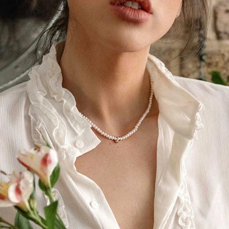 FNIO-여성을 위한 진주 체인 초커 목걸이, 칼라 고스 목걸이 주얼리 크리스마스 파티 소녀 할로윈 새로운 초커