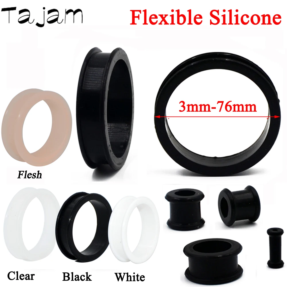 1 쌍 3mm-76mm 큰 크기 중공 검은 실리콘 유연한 더블 플레어 육체 귀 터널 플러그 게이지 확장기 들것 쥬얼리 title=1 쌍 3mm-76mm 큰 크기 중공 검은 실리콘 유연한 더블 플레어 육체 귀 터널 플러그 게이지 확장기 들것 쥬얼리 