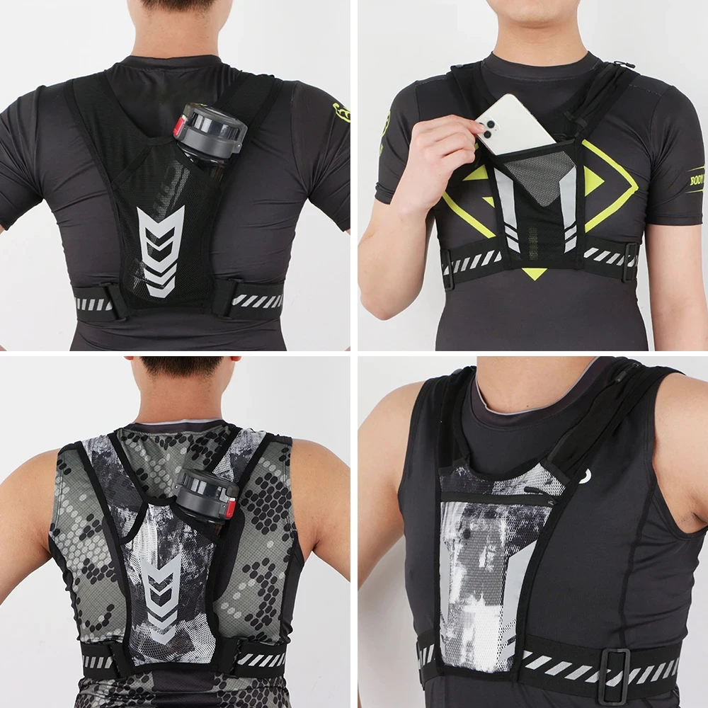 남성과 여성을 위한 반사 러닝 폰 홀더 조끼, 조깅, 걷기, 운동, 체육관, 운동, 1Pc 조절 가능한 스트랩 키 포켓