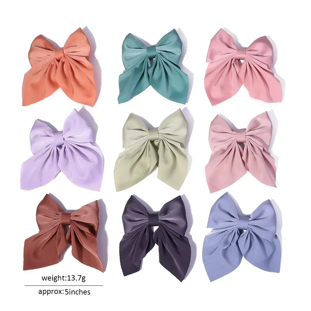 새로운 달콤한 활 머리핀 여자를위한 솔리드 컬러 Bowknot 헤어 클립 새틴 나비 바레트 Duckbill 클립 키즈 헤어 액세서리