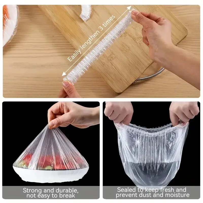 100pcs 일회용 식품 커버 Saran 랩 창자 커버 식품 등급 신선 유지 비닐 봉투 주방 보관 액세서리