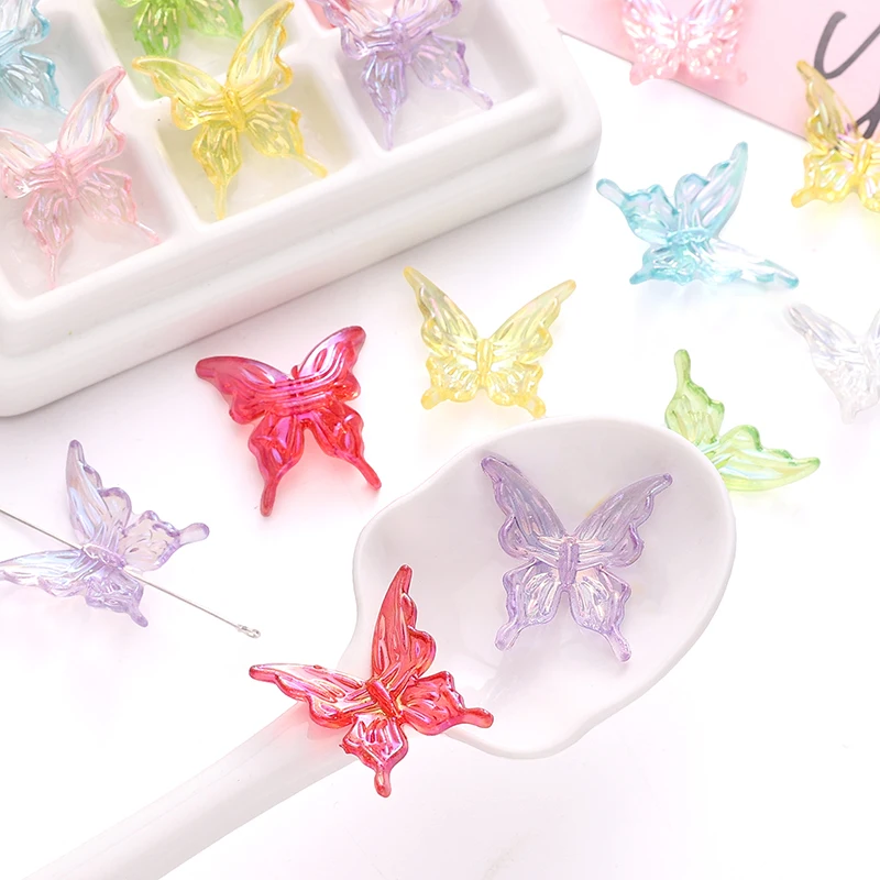20Pcs 아크릴 지우기 AB 컬러 나비 비즈 공예에 대 한 느슨한 스페이서 비즈 매력 DIY 목걸이 팔찌 쥬얼리 재료 만들기