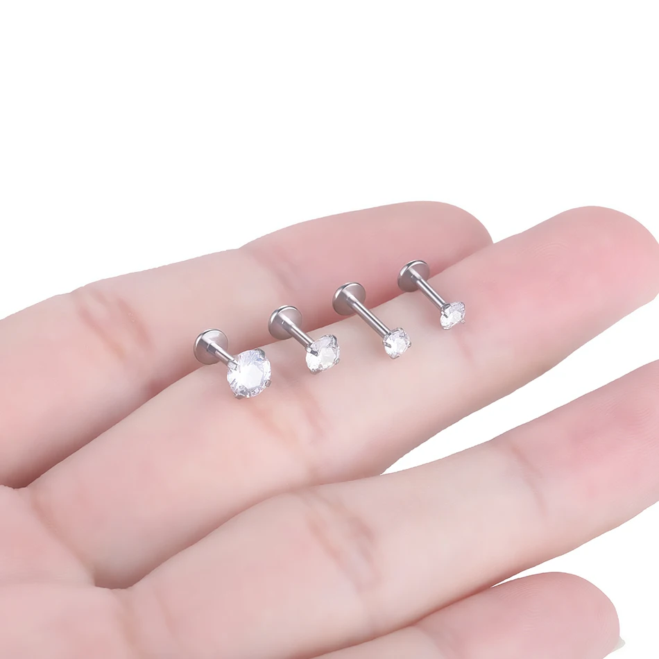 16G 14G 지르콘 Labret 피어싱 립 스터드 링 스테인레스 스틸 귀 Tragus 연골 헬릭스 피어싱 Conch Rook Lobe 스터드 귀걸이