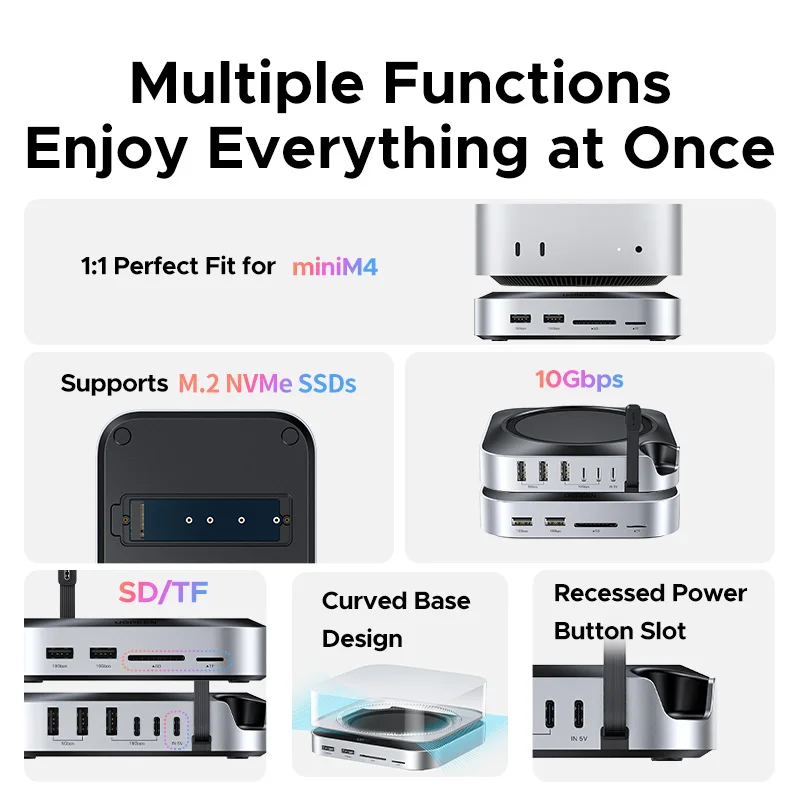 Mac Mini M4 M4 Pro M.2 NVMe SSD 8TB 최대 10Gbps USB-A&C 포트 SD&TF 170MB/s USB 분배기 도크용 UGREEN USB 허브 도킹 스테이션
