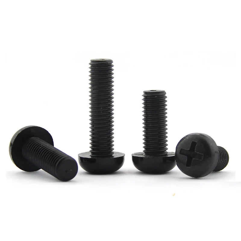 10/ 20/ 50pcs 검정 흰색 나일론 플라스틱 필립스 팬 헤드 크로스 라운드 나사 볼트 M2 M2.5 M3 M4 M5 M6 M8 길이 4-50mm
