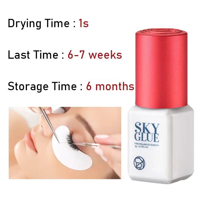 1 병 하늘 접착제 가짜 속눈썹 연장 접착제 5ml 빨간 모자 검정 빠른 건조 봉인 된 가방 미용 메이크업 도구 전문 한국