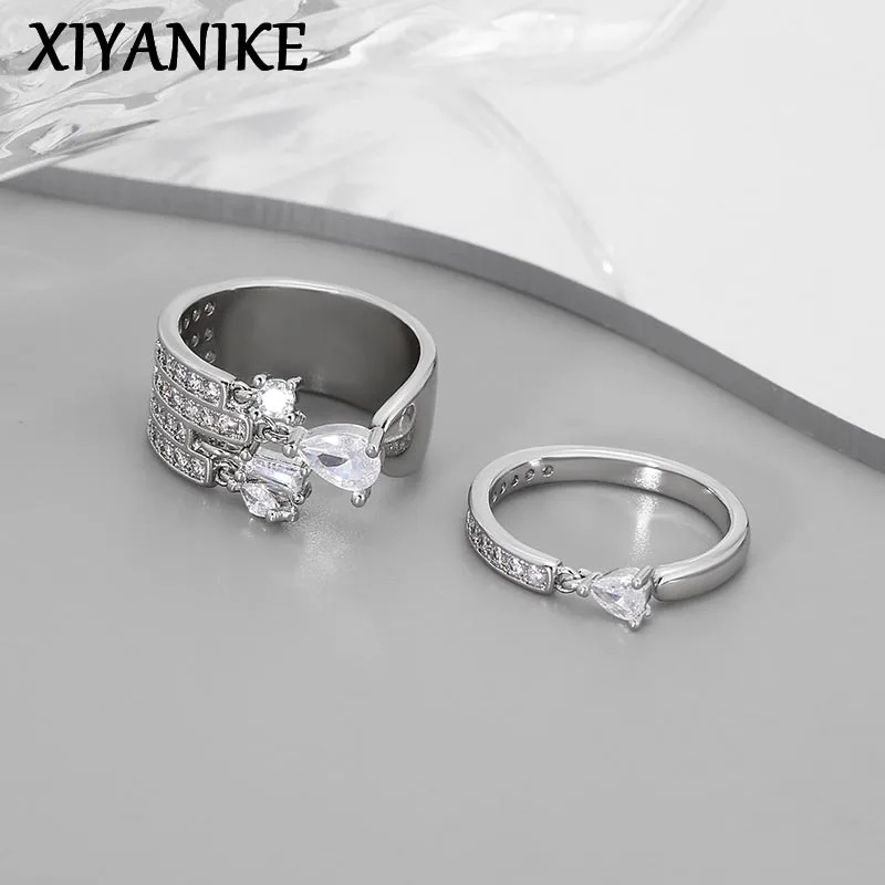 XIYANIKE 여성용 니치 물방울 지르콘 커프 손가락 반지, 소녀 패션, 새로운 쥬얼리, 친구 선물, 파티 웨딩 title=XIYANIKE 여성용 니치 물방울 지르콘 커프 손가락 반지, 소녀 패션, 새로운 쥬얼리, 친구 선물, 파티 웨딩 
