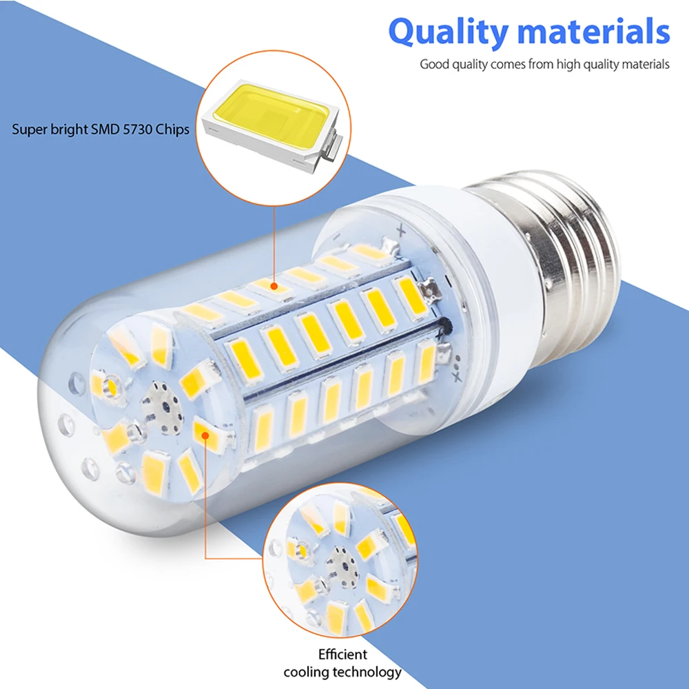 슈퍼 브라이트 LED 옥수수 전구, 7W-15W, E27, E14, B22, G9, GU10 나사, 24, 36, 48, 56, 69/72 LED 칩, 화이트 램프, 220V 앰플