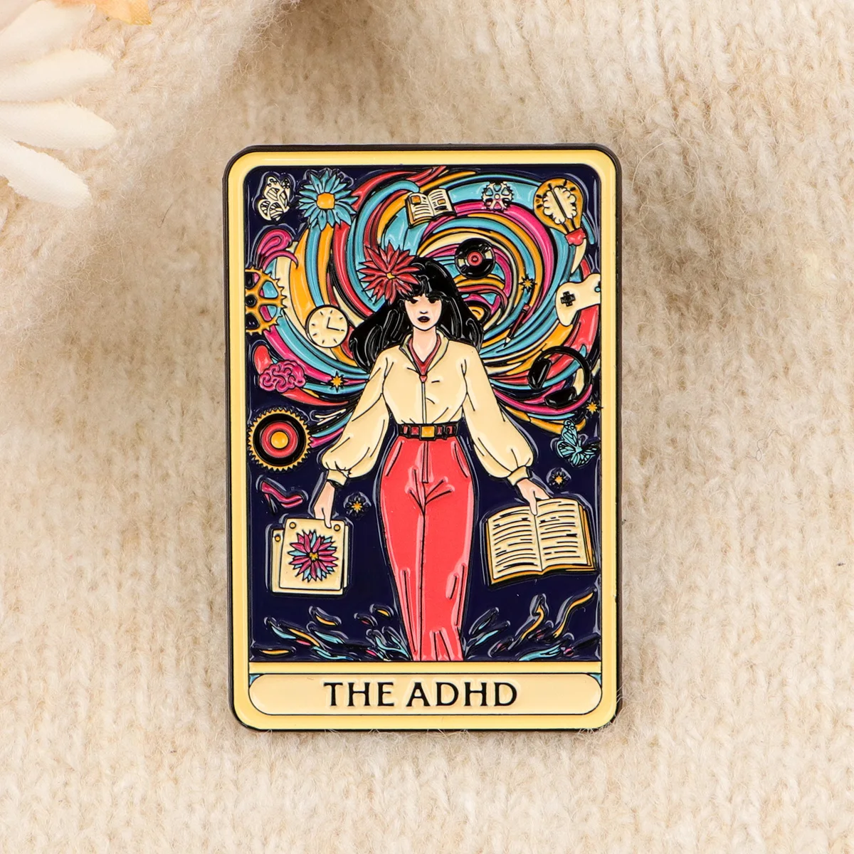 ADHD 정신 건강 인식 에나멜 핀 아트 브로치 소나무 옷깃 핀 배지 배낭 의류 액세서리 패션 쥬얼리 선물