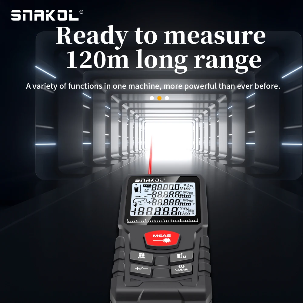 Snakol 레이저 줄자, 레이저 거리 계량기, 전문 디지털 거리 측정기, 눈금자 테스트 도구, 50m, 70m, 100m, 120m