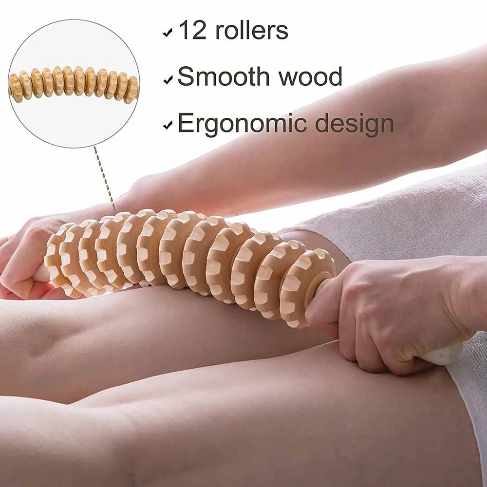 곡선 나무 마사지 롤러 스틱 림프 배수 나무 치료 마사지 도구, 마데로테라피아 콜롬비아나 안티 셀룰라이트 마사지기