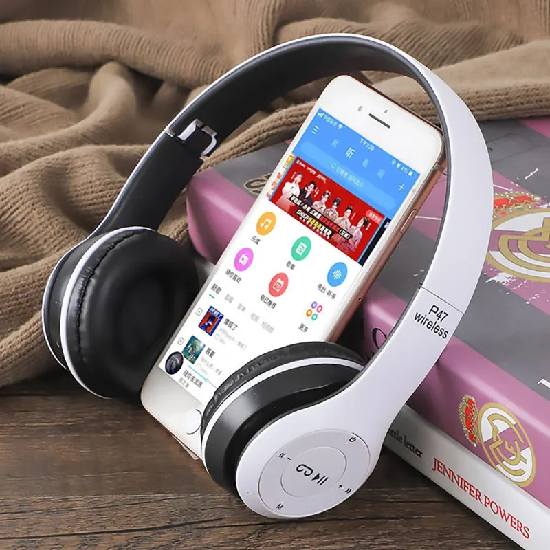 무선 헤드폰 5.0 블루투스 이어폰 접이식베이스, iPhone 용 메모리 TF 카드 포함 Xiaomi Sumsamg 전화 (마이크 헤드셋 포함)