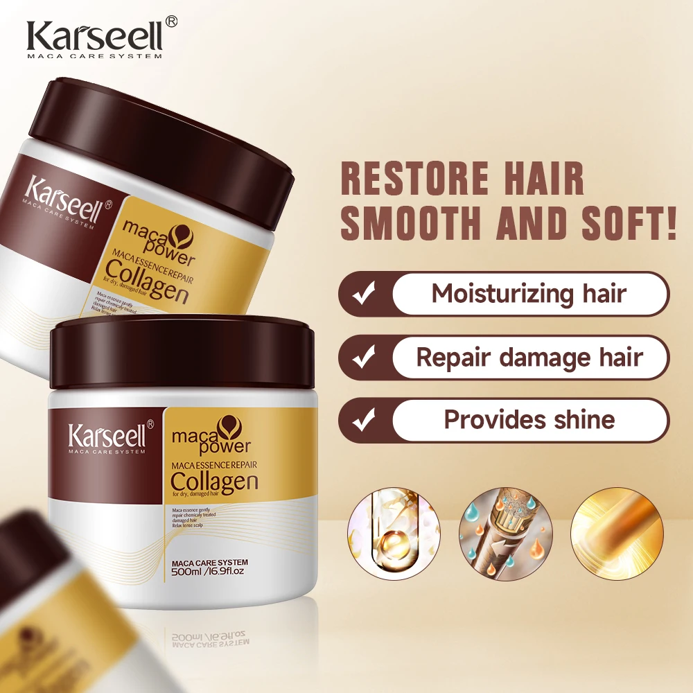 Karseell 500ml 콜라겐 헤어 트리트먼트 딥 리페어 컨디셔닝 아르간 오일 헤어 마스크 에센스 건조하고 손상된 모발 모든 헤어 타입